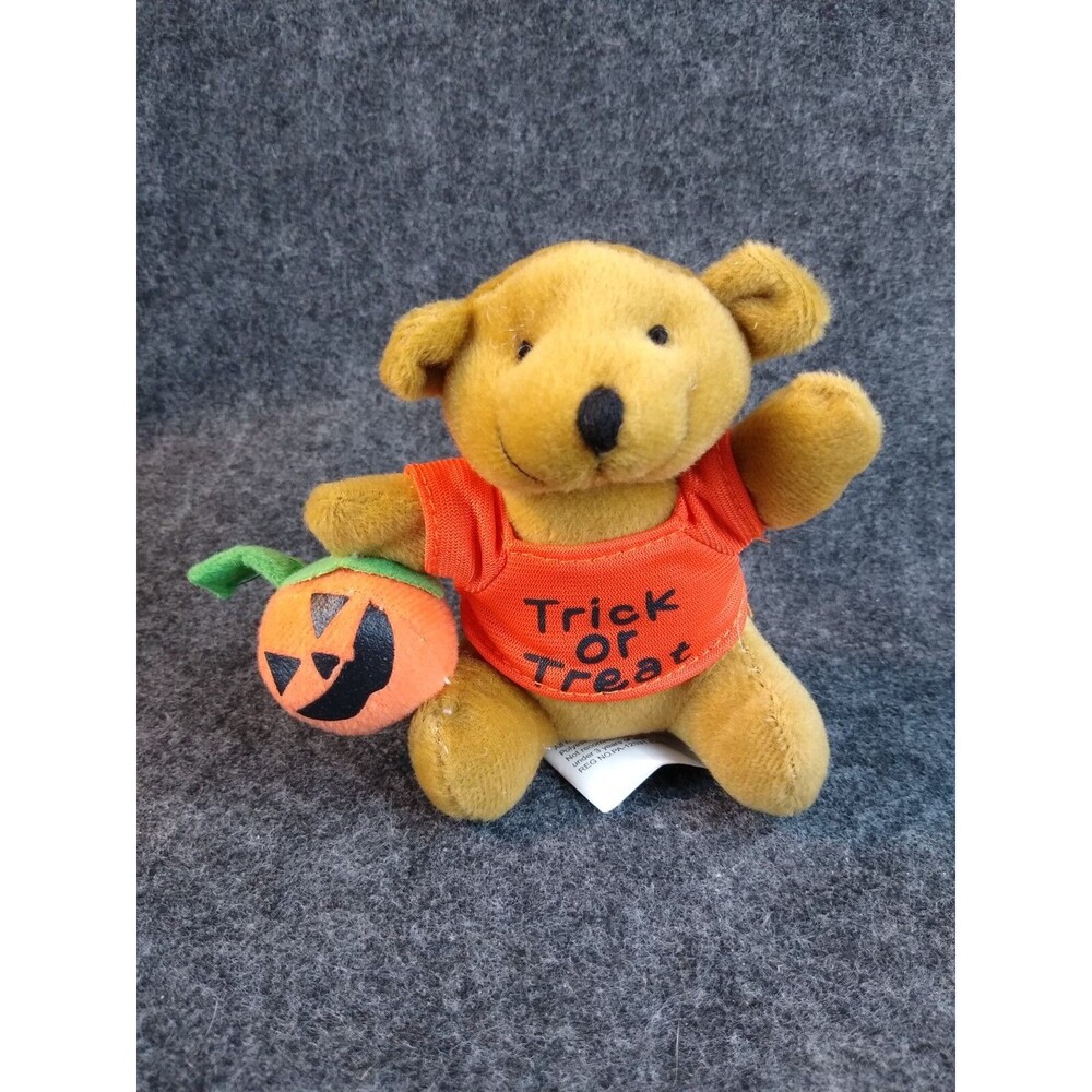 Oriental Trading Plush Bear Stuffed Animal Halloween Trick or Treat Mini 4.5 in